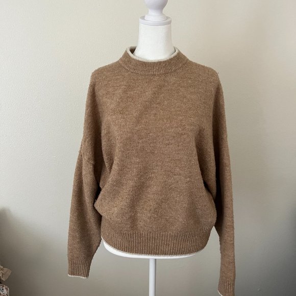 H&M | Mock Neck Tan sweater with White Edges - Picture 1 of 14
